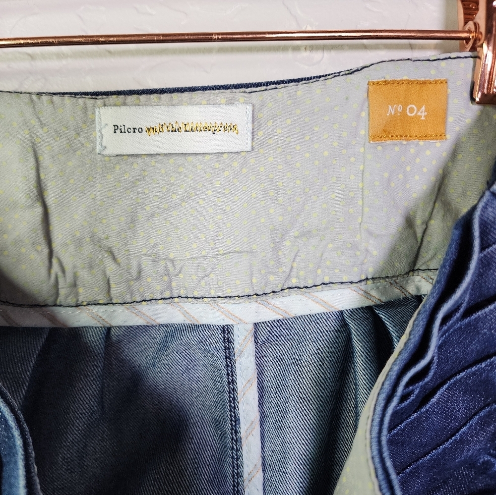 Pilcro And The Letterpress Anthropologie Pleated Denim Button Down Skirt Size 4 - Picture 5 of 6